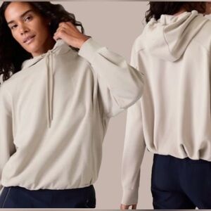 Athleta Seasoft Bubble Hem Hoodie Sweatshirt Women's Size Small Beige